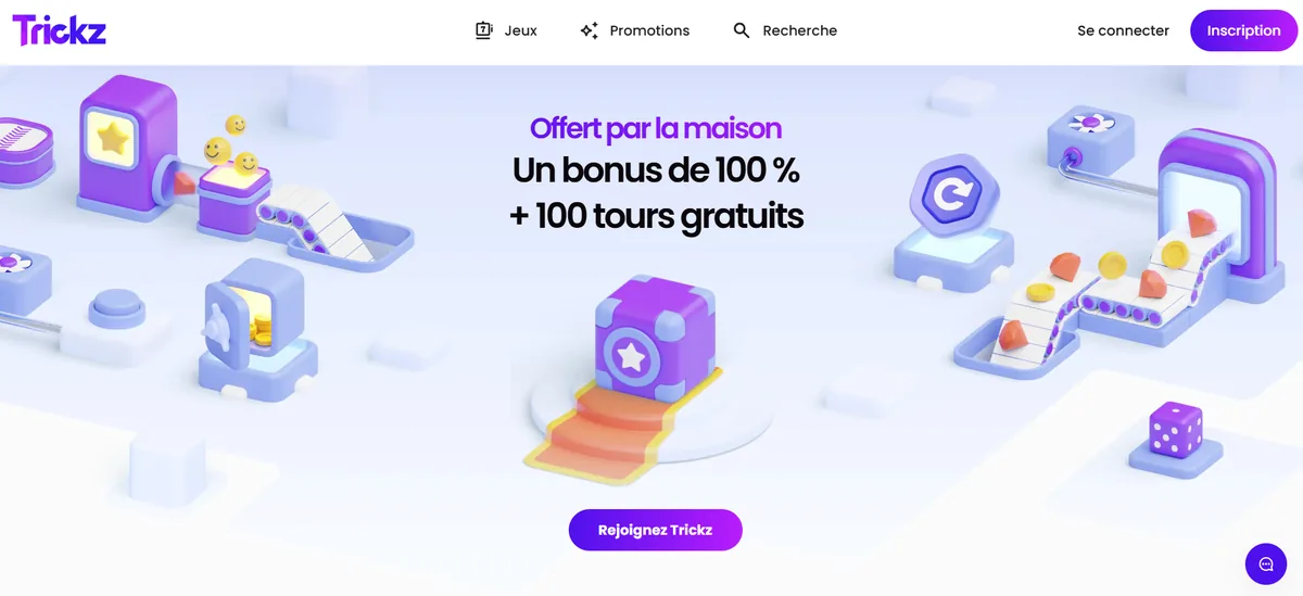 Page d'accueil de Trickz, casino sans kyc fiable