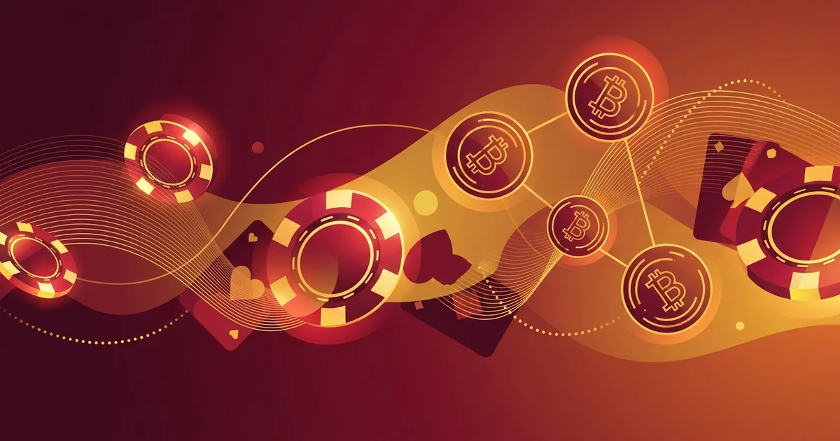 Illustration représentant des jetons de casino, des cartes et des crypto-monnaies